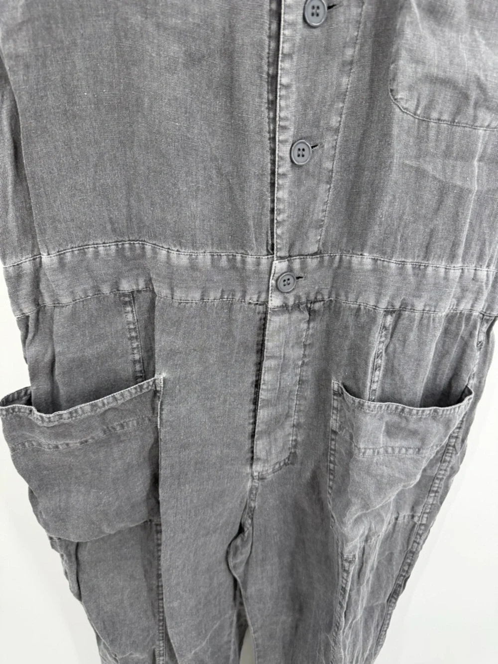 Zara 100%‎ Linen Washed Gray Short-Sleeve Utility Jumpsuit Medium